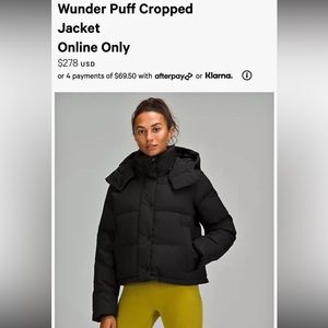 Lululemon Wunder Puff Cropped Jacket Black size 12